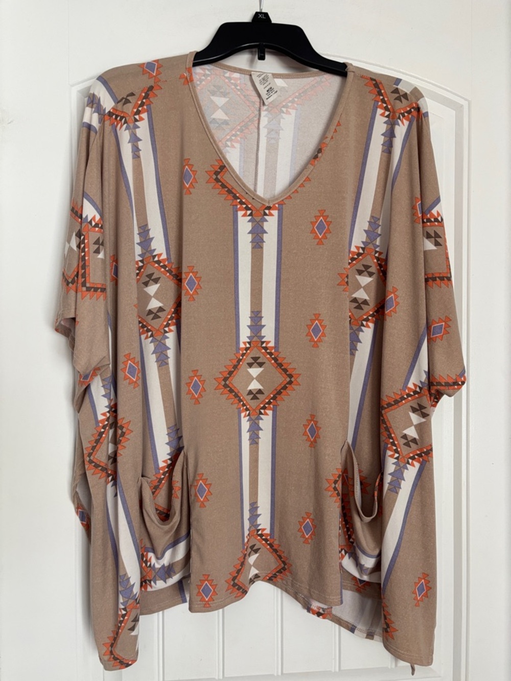 Taupe Aztec V-Neck poncho top